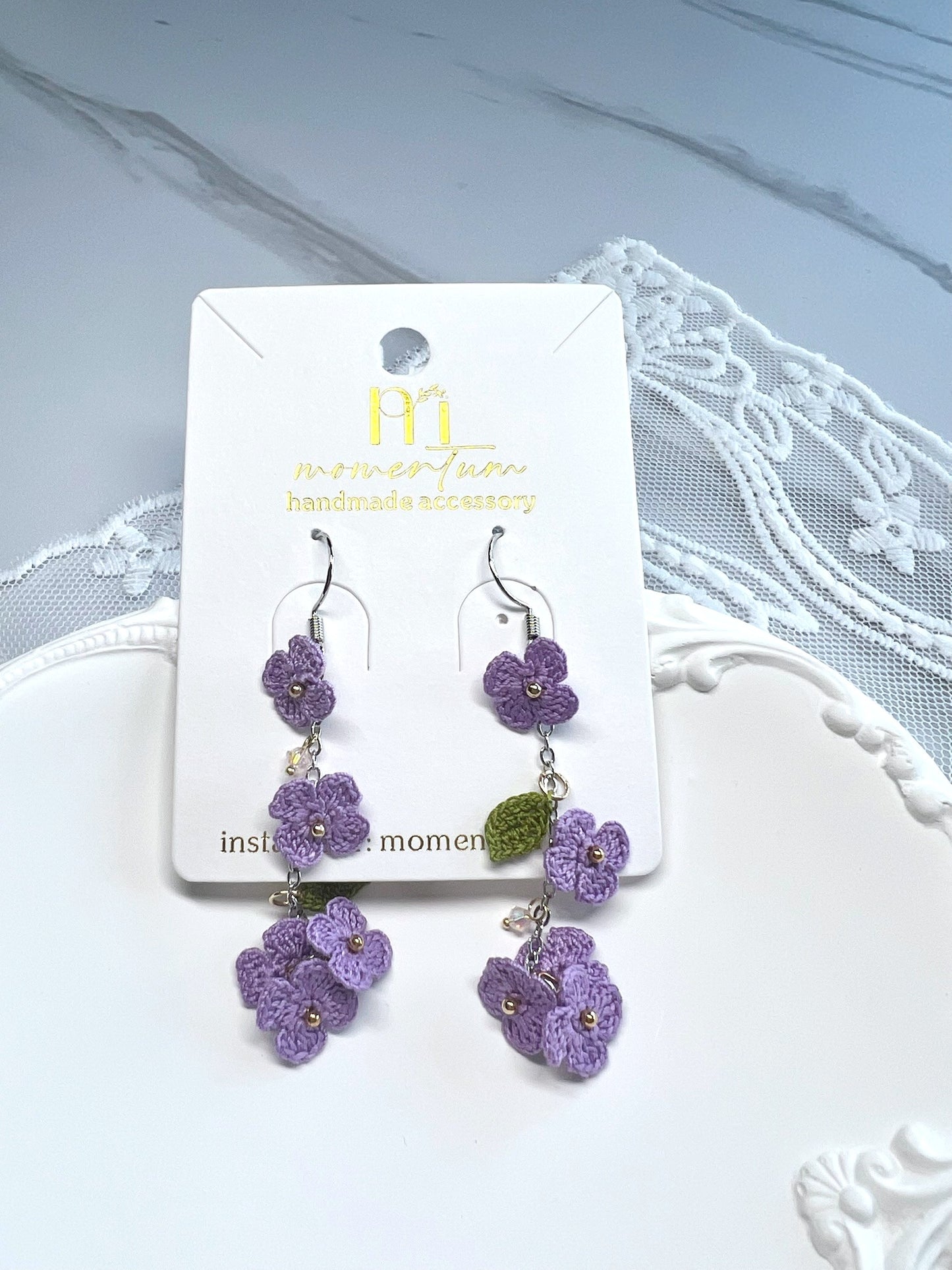 Floral Drop Earring Purple Closed Up.
