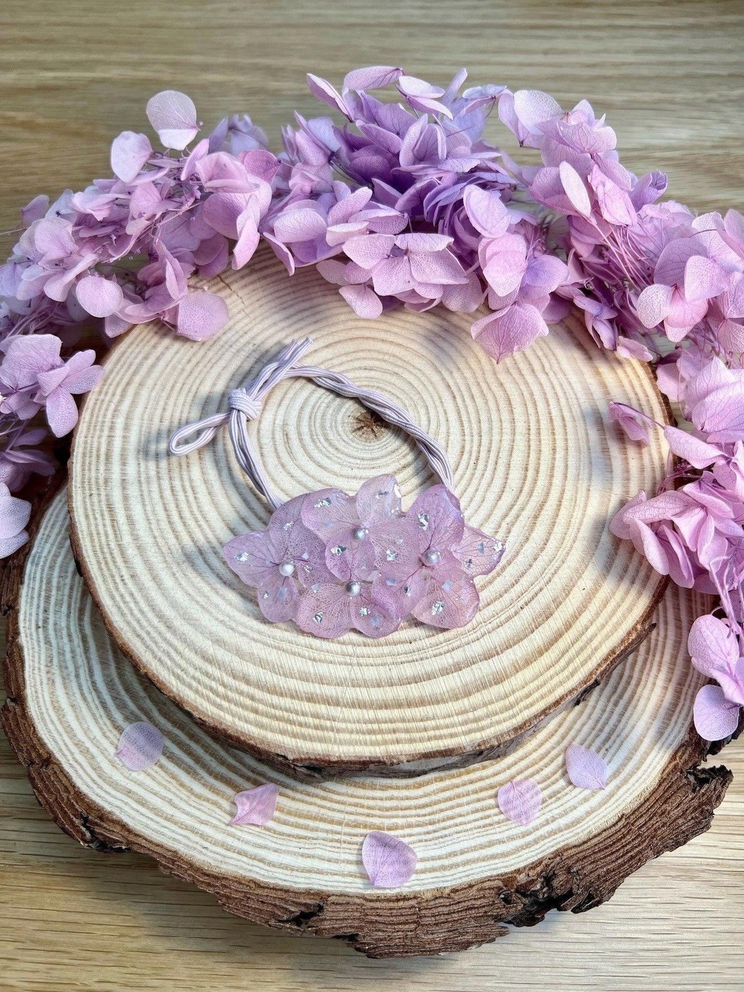 Hydrangea Garden Ponytail Holder Purple.