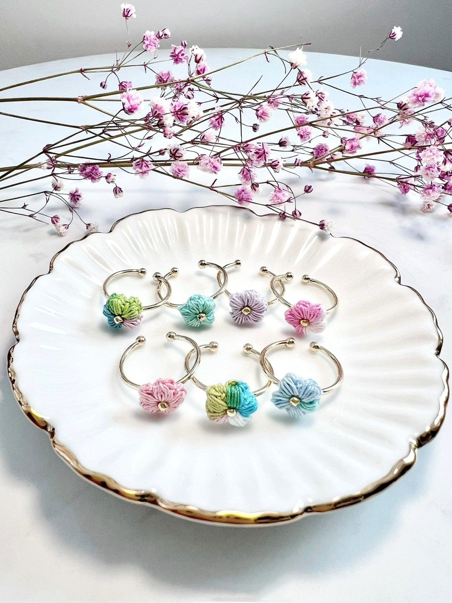 Rainbow Puff Flower Ring.