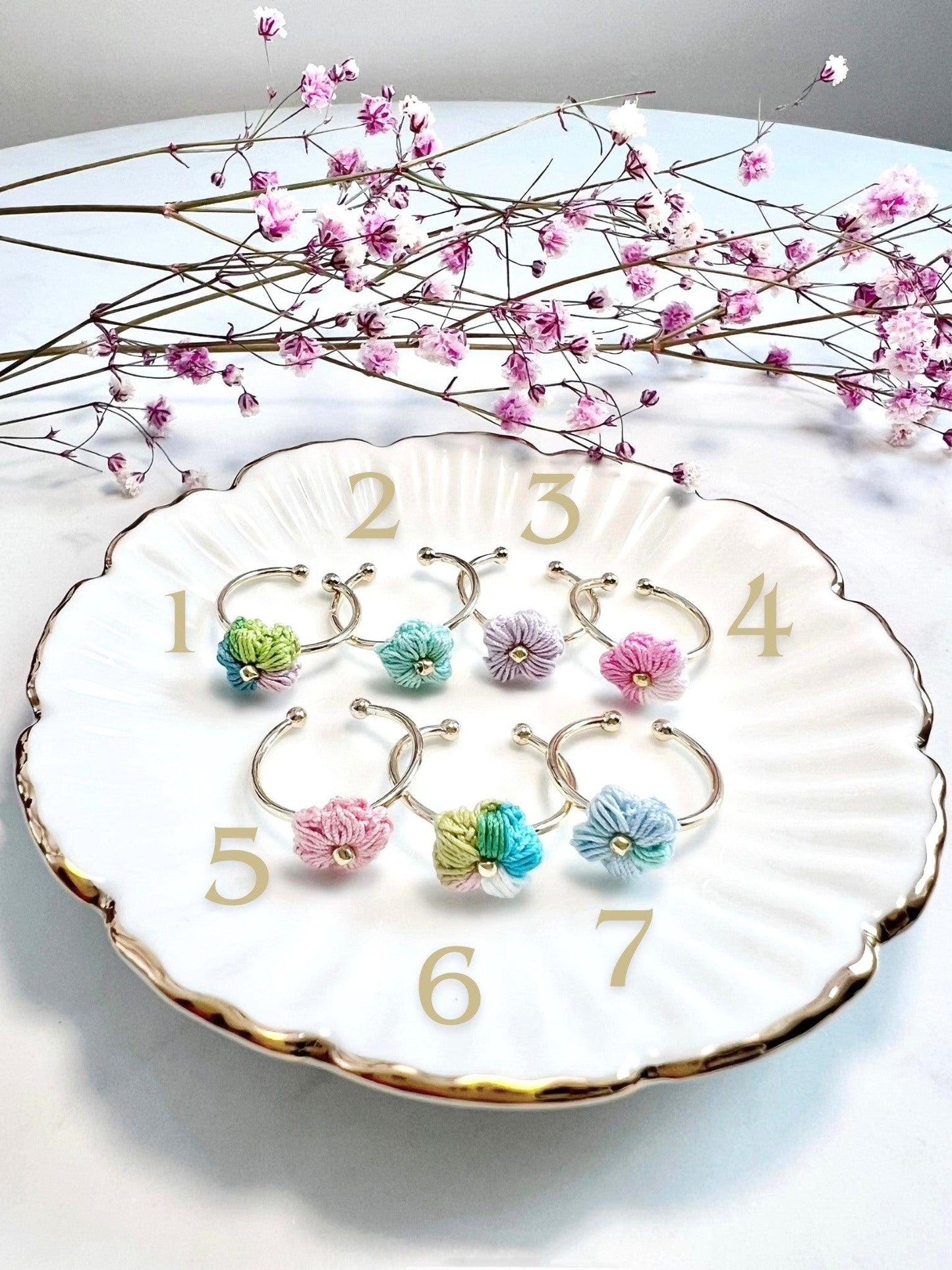 Rainbow Puff Flower Ring Number.
