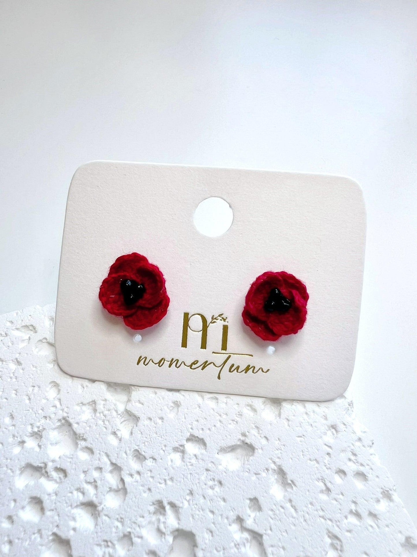 Red Poppies Earrings Close-up.