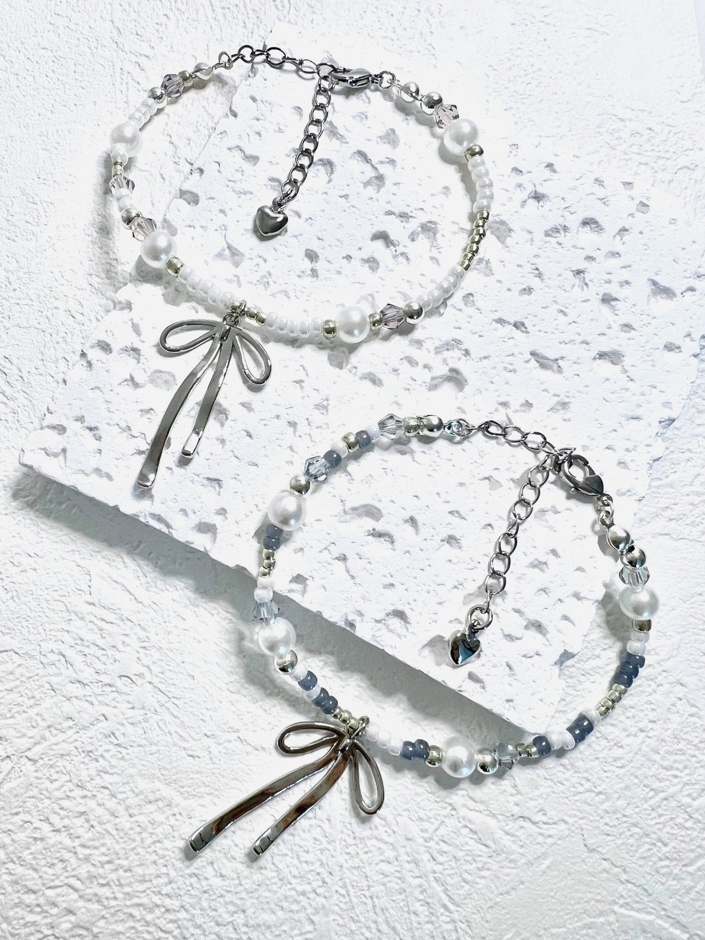 Ribbon Chandelier Bracelets Blue Silver.
