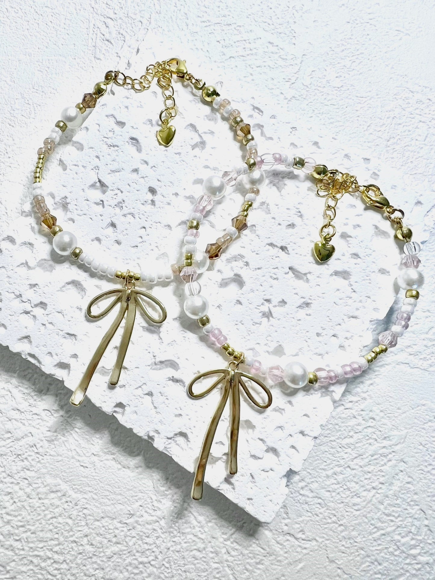 Ribbon Chandelier Bracelets Pink Gold.