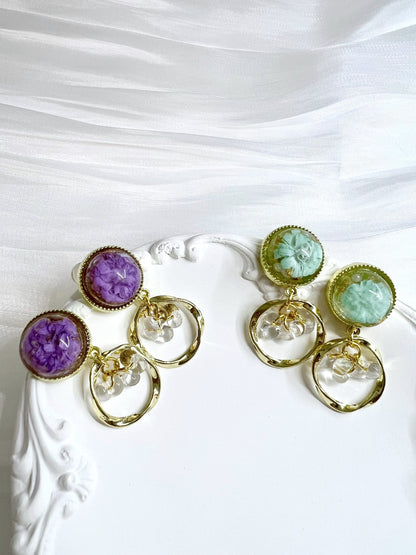 Cho's Bright Earrings Purple Green.