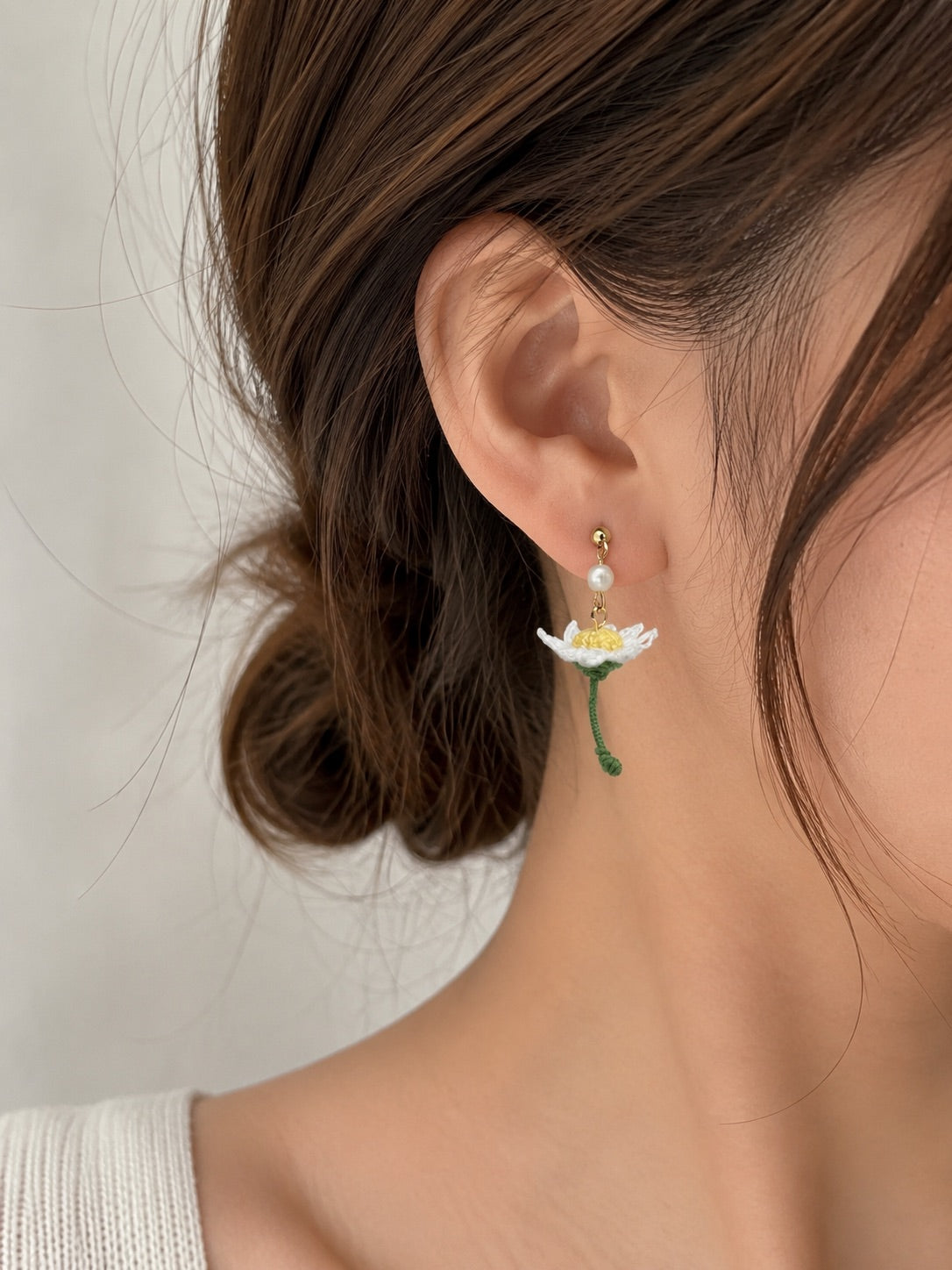 Dewdrop Blue Earrings White Model.