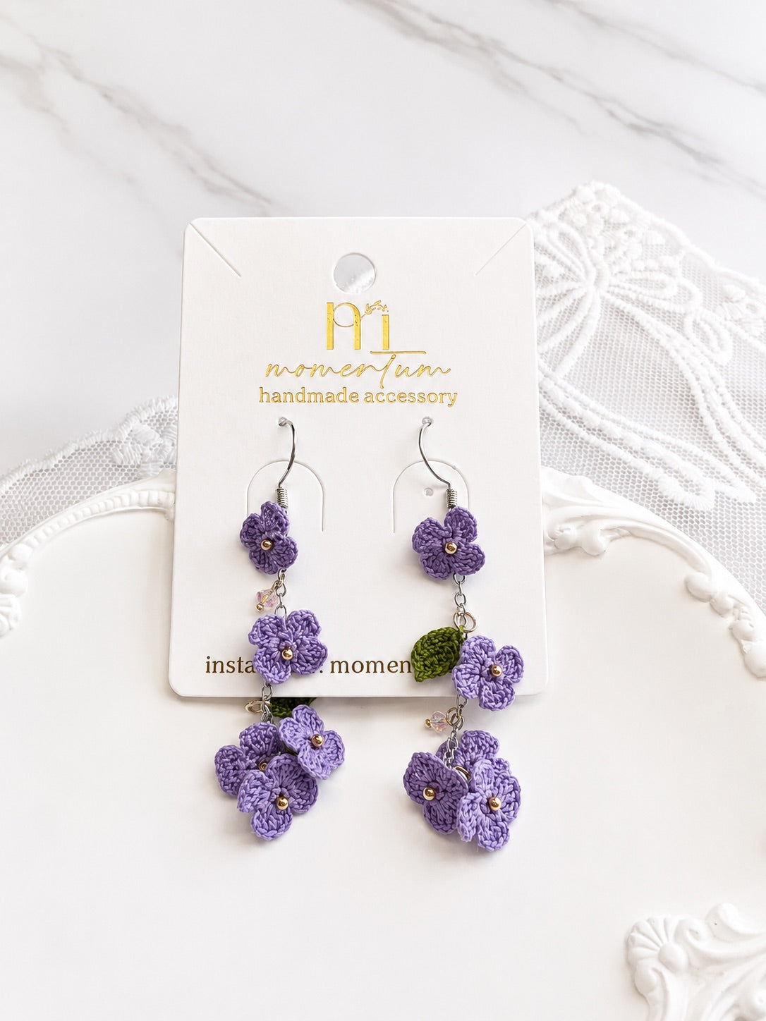 Floral Drop Earrings Purple.