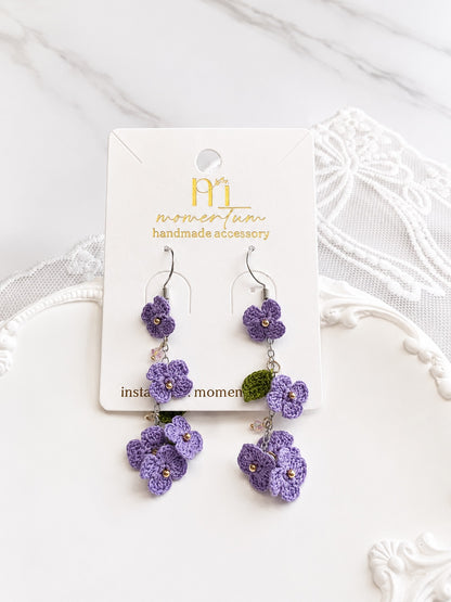 Floral Drop Earrings Purple.