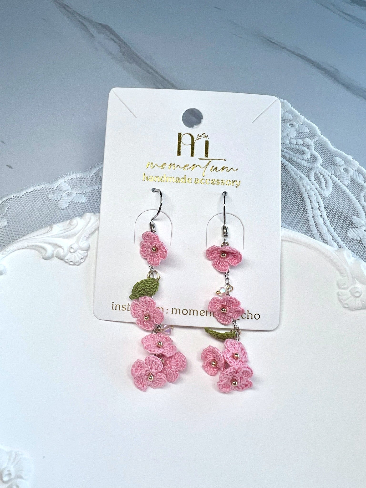 Floral Drop Earring Pink Closed Up.