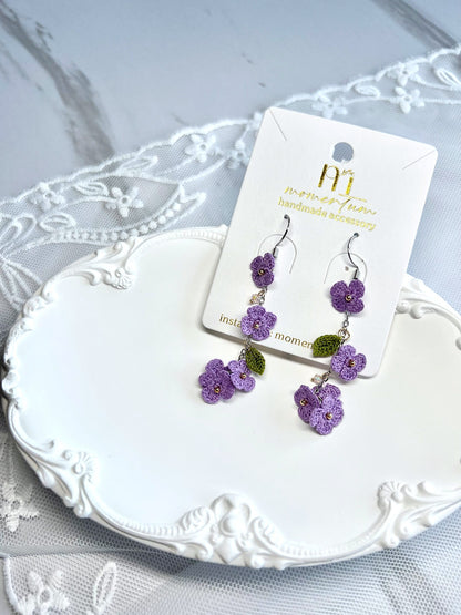 Floral Drop Earring Purple with Card.