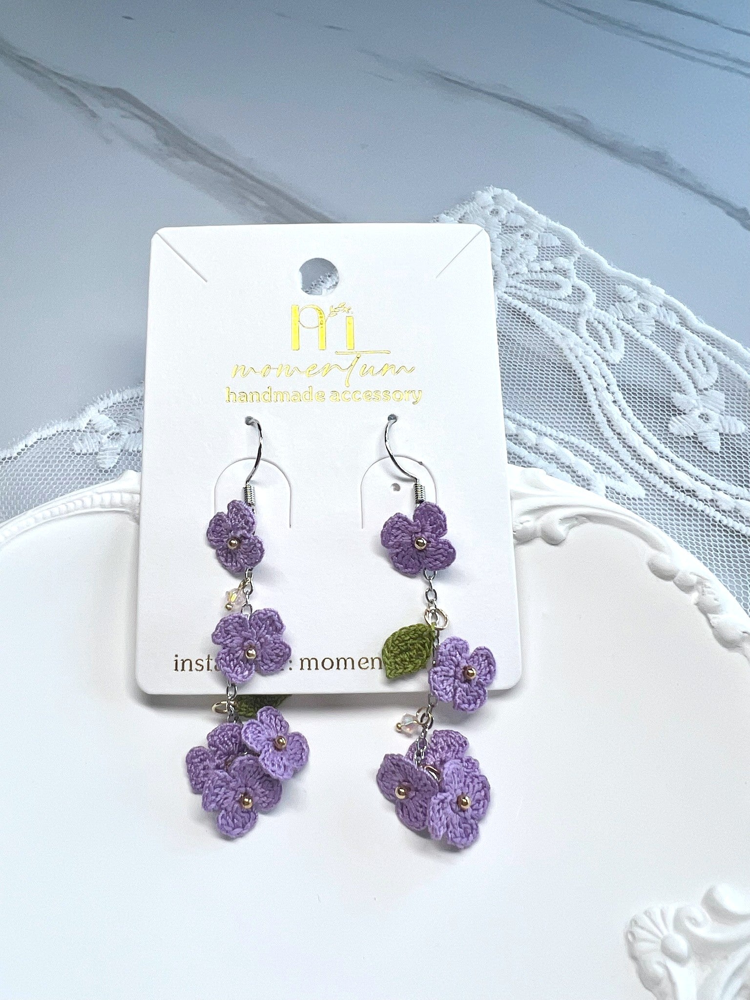 Floral Drop Earring Purple Closed Up.