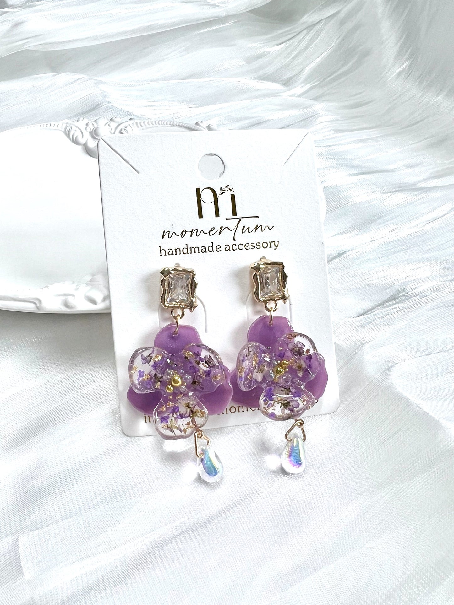 Rainlight Flora Earrings Card Purple.
