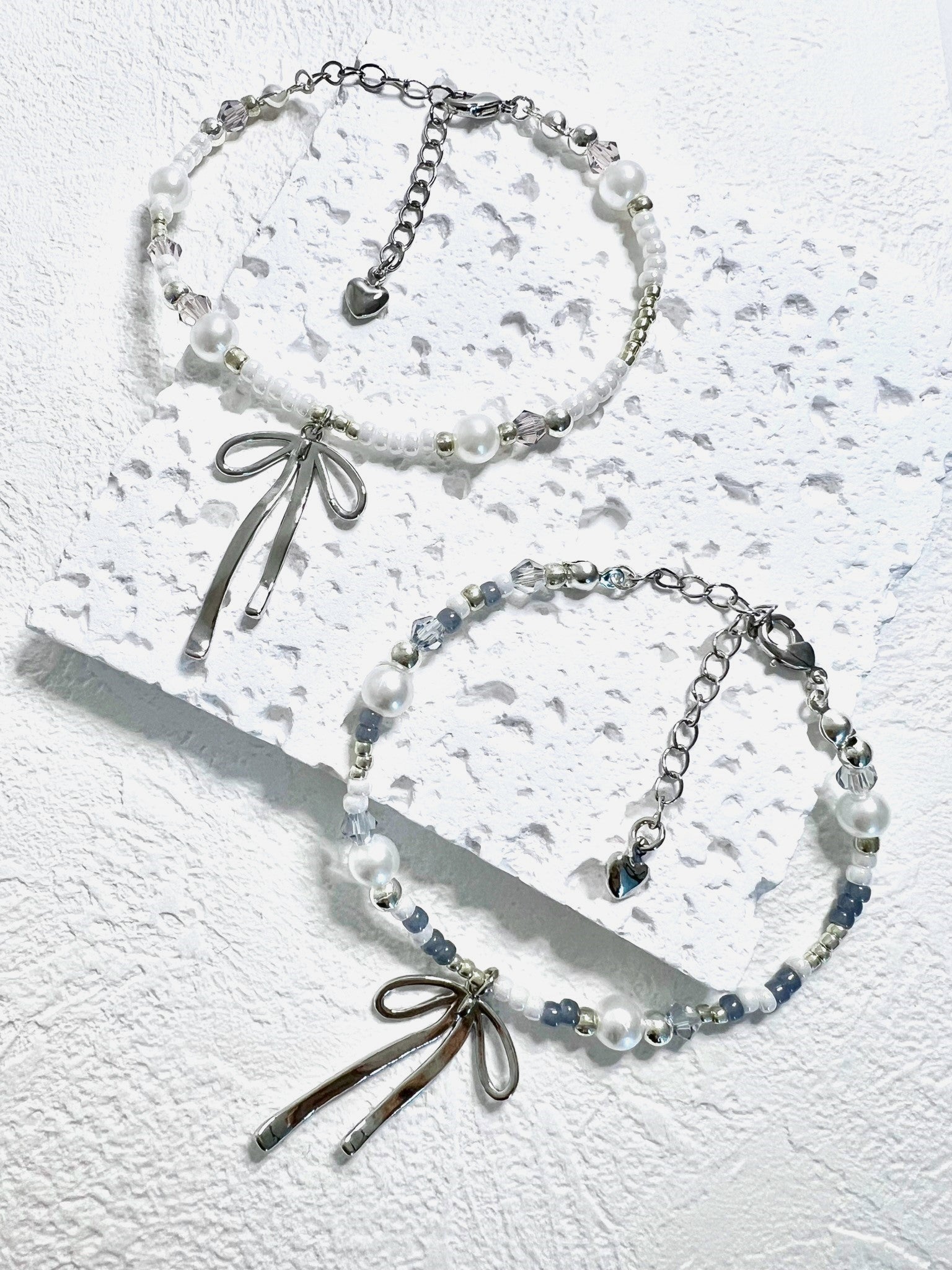 Ribbon Chandelier Bracelets Blue Silver.