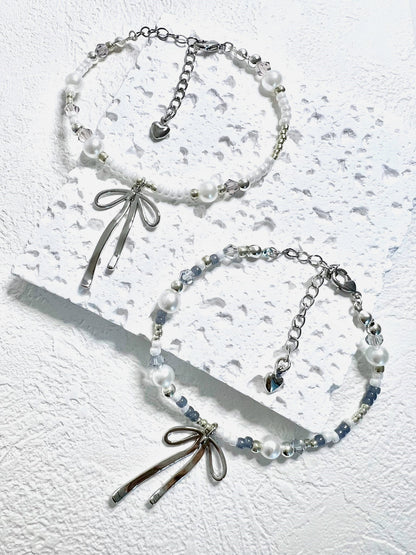 Ribbon Chandelier Bracelets Blue Silver.