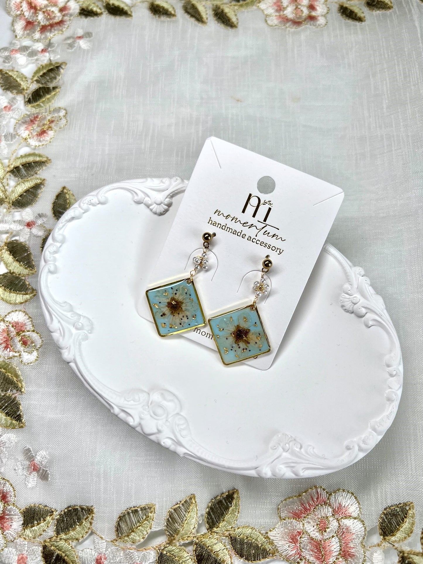 Ume Blossom Earrings Blue.